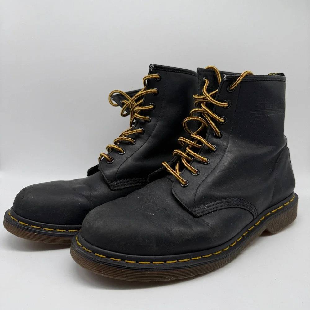Dr Martens 1460 Combat Boots Mens 12 Black Leather AirWair Stitch NO INSOLES